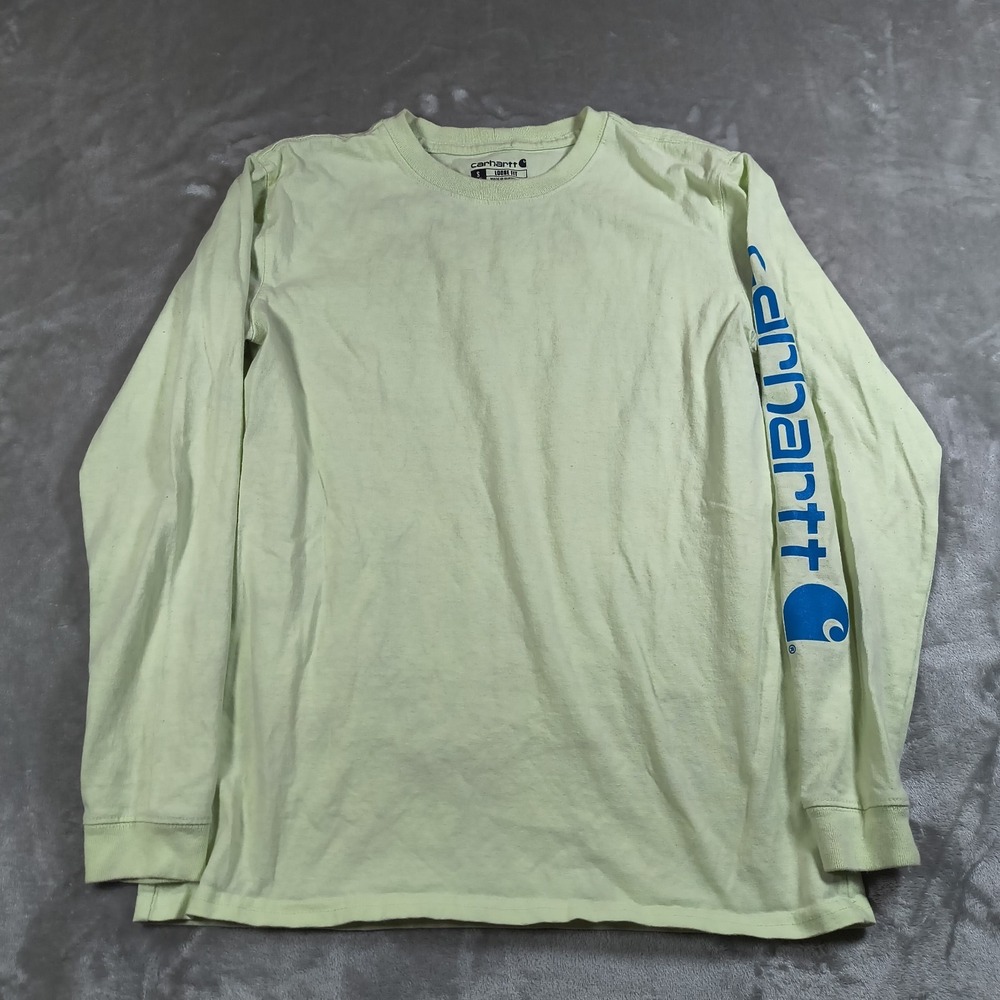 Carhartt Shirt Womens Small Green Blue Long Sleeve Loose Fit Workwear